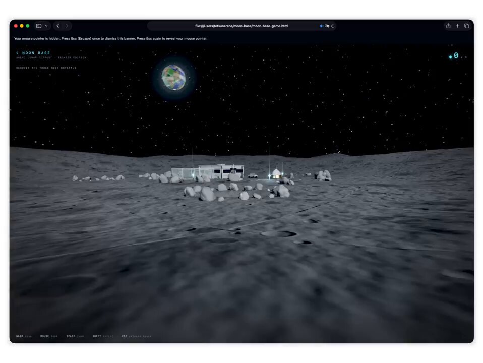 Interactive 3D moon base in Three.js