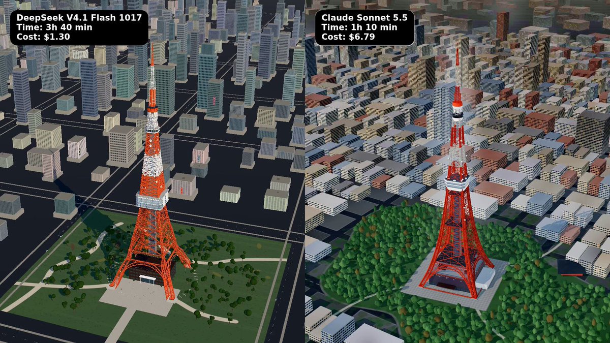 Tokyo Tower Three.js modeling comparison