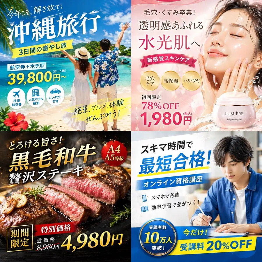 4-Panel Japanese Digital Ad Banner Grid