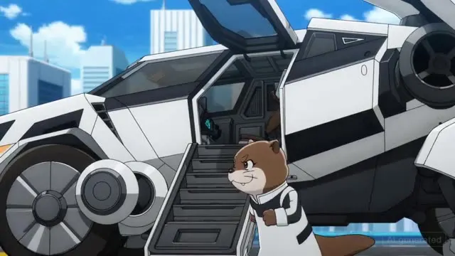 Otter Entering Giant Mecha Animation Scene with Detailed Mechanical Shots