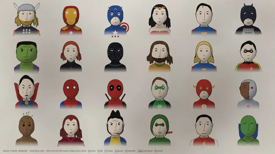 JavaScript animation of Marvel and DC heroes