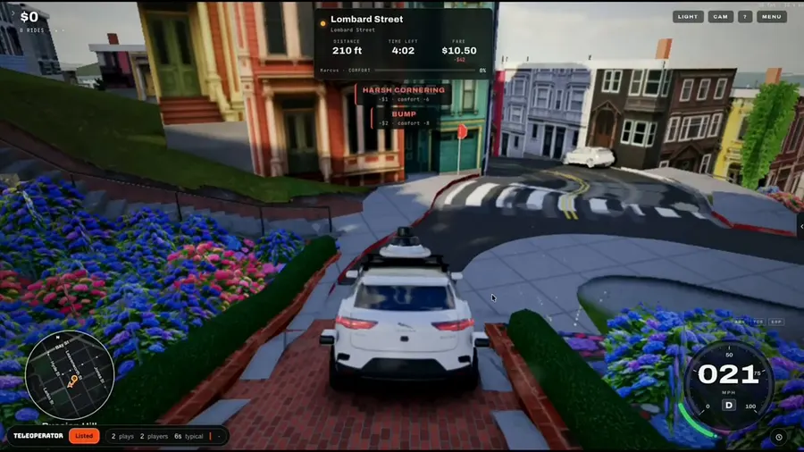 Waymo car driving down Lombard Street in Three.js