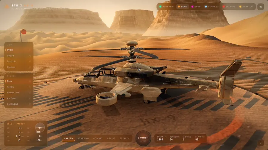 Futuristic 3D battle helicopter in Three.js