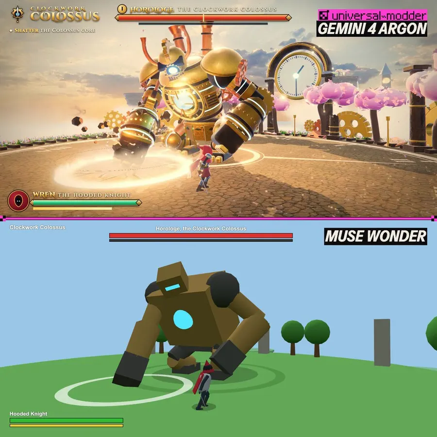 Game development comparison between Gemini 4 and Muse