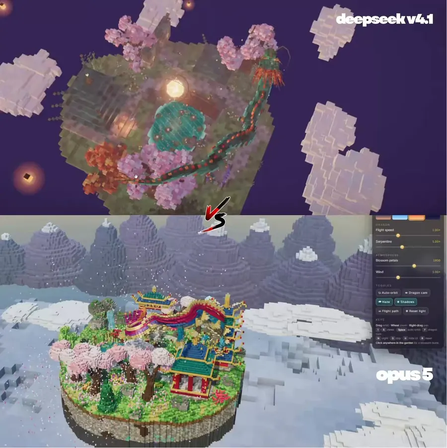 Opus 5 vs DeepSeek Voxel Art Comparison