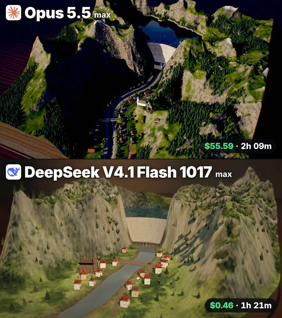 Dam breaking simulation comparison between Opus and DeepSeek