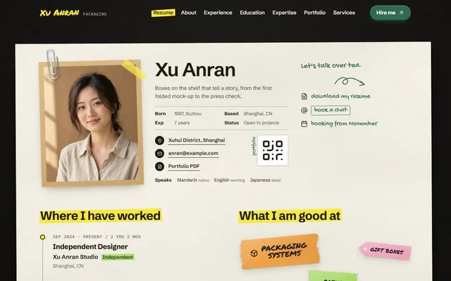 Paper texture designer resume site preview